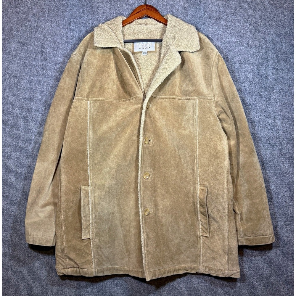 Wilsons Leather M. Julian Shearling Coat Suede Sherpa Brown Mens XXL